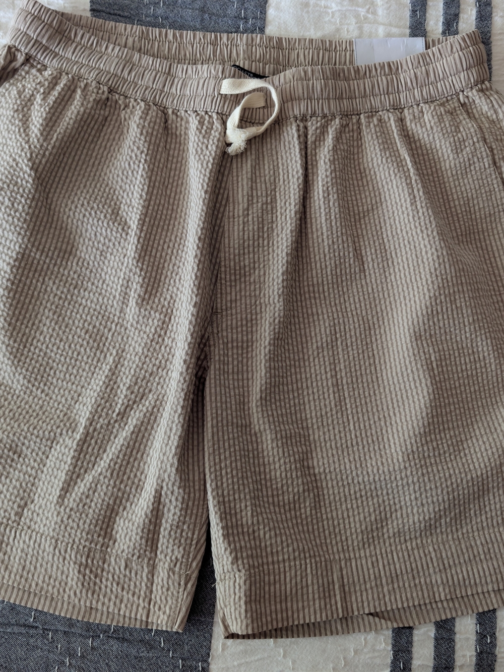 Coast Waffle Drawstring Shorts - Taupe And White Stripes.
